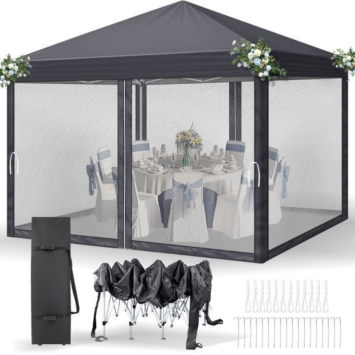 Tonnelle de Jardin 3x3m Pavillon de jardin pliable installation facile POP UP avec portes et fenêtres - Imperméable et anti-UV