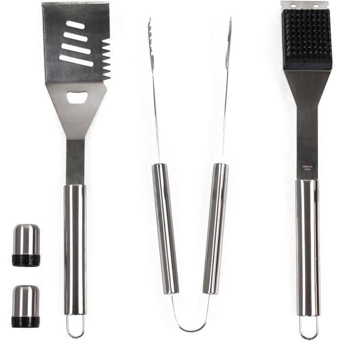 Kit profissional de acessórios para churrasco em aço com estojo de transporte, incluindo pinça, garfos, espátula e