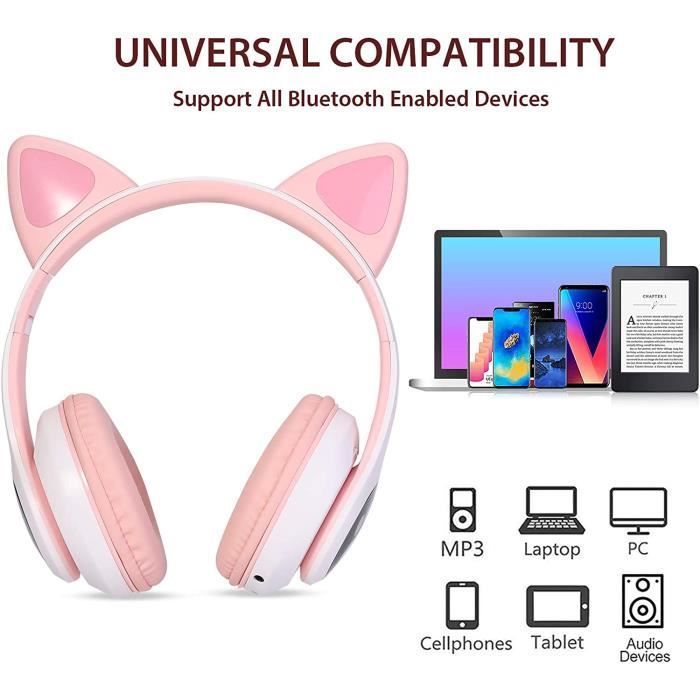 Casque pour enfants - LED - Bluetooth - Rose - Protection sonore - Rechargeable