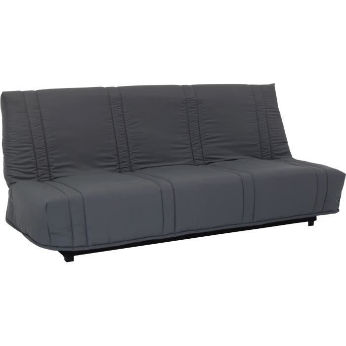 Sofá cama de 3 plazas con sistema clic-clac - color antracita - Estilo contemporáneo - Ancho 193 x Profundidad 92 cm - LENA
