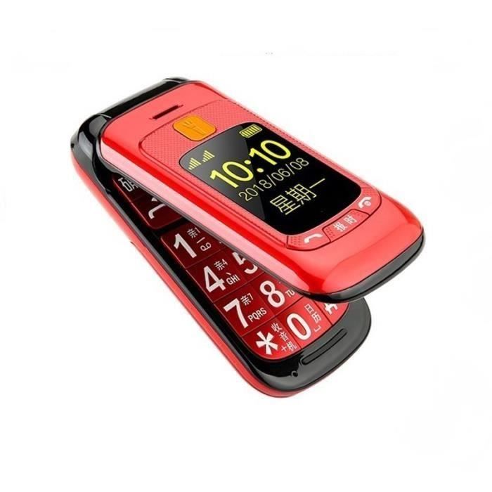 Téléphone grosses touches mobile sénior à clapet - Double écran LCD - Sonnerie et volume ultra fort - Bouton SOS