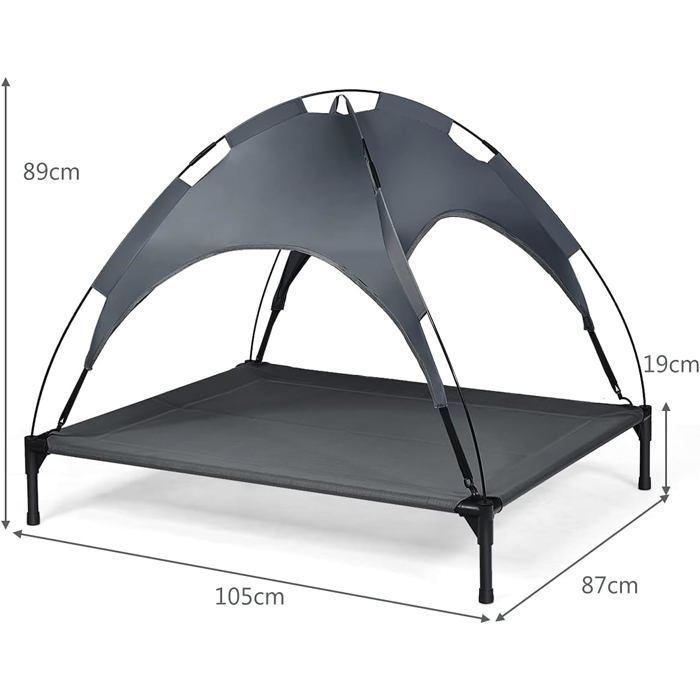 COSTWAY Lit pour Chien sur Pieds avec Auvent Cadre en Acier Intérieur/Extérieur 105 X 87 X 89CM Tissu Polyester Charge 20KG