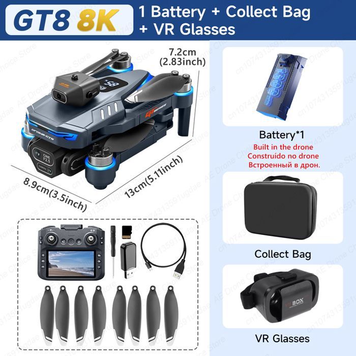 GT8 8K VR Dron profesional HD de doble cámara con control remoto, WiFi 5G, motor sin escobillas, evitación de obstáculos y cuadricóptero plegable
