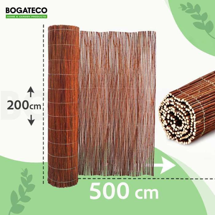 Pantalla de privacidad de mimbre natural BOGATECO 200x500 cm - Pantalla de caña para balcón, jardín y terraza - Privacidad y decoración para exteriores