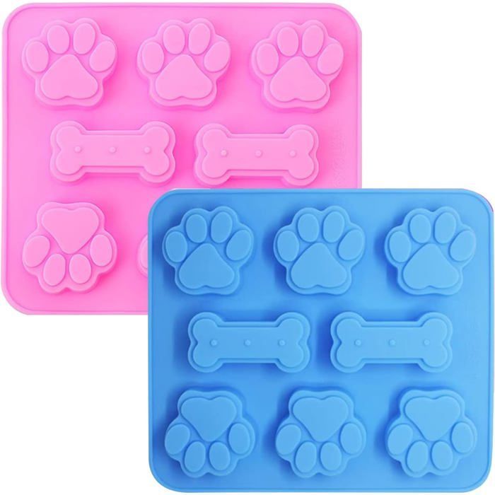Lot de 2 moules en silicone pour chiot, chat, chien, empreintes de pattes, chocolat, friandises pour chien, glaces au congélateur