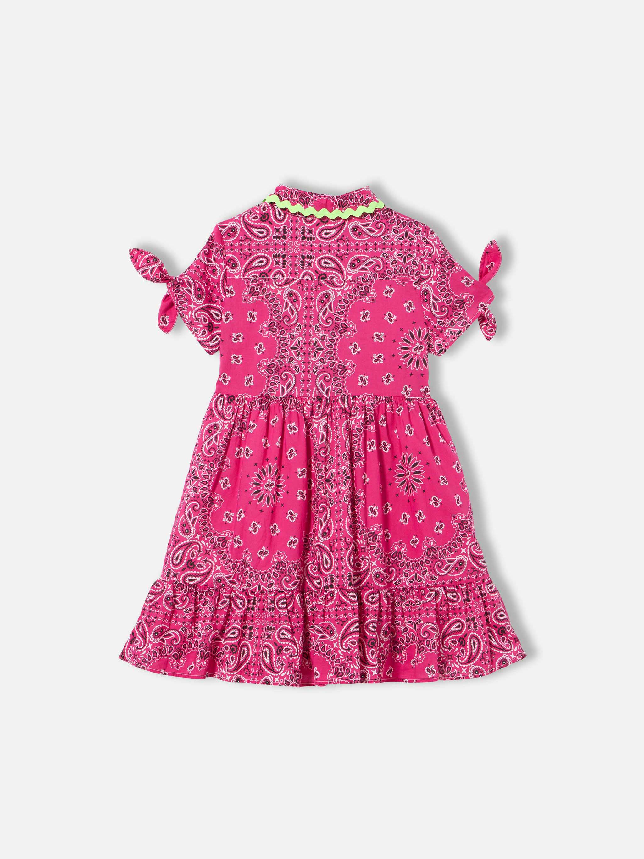 Fuchsia jurk voor meisjes met bandana-patroon