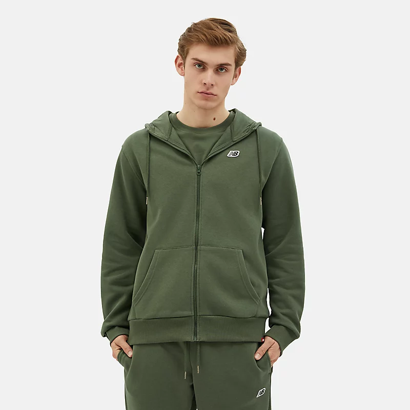 NB Kapuzenpullover mit kleinem Logo und Reißverschluss für Herren – DÜSTES OLIVGRÜN