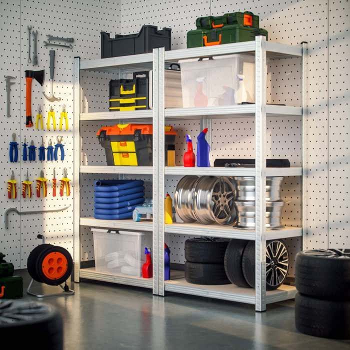 2 estanterías de alta resistencia • Juego de 2 • 180x90x40 cm • 5 estantes / 875 kg máx. • Unidad de almacenamiento • Acero y MDF