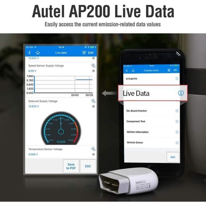 Autel MaxiAP AP200 OBD2 Scanner Bluetooth Car Diagnostic Tool for iOS and Android Engine Code Reader