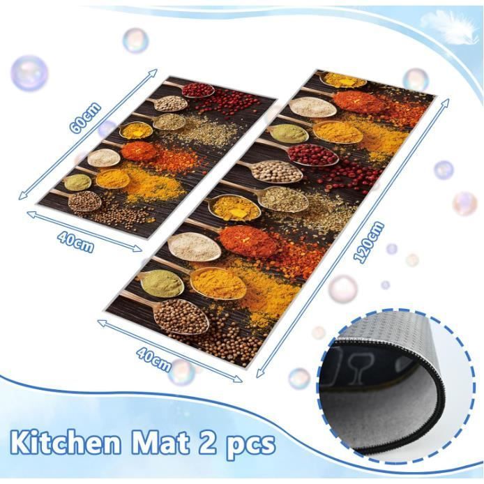 Alfombrillas de cocina - Juego de 2 (40x60 + 40x120 cm) - Antideslizantes - Absorbentes de agua y aceite - Resistentes al polvo