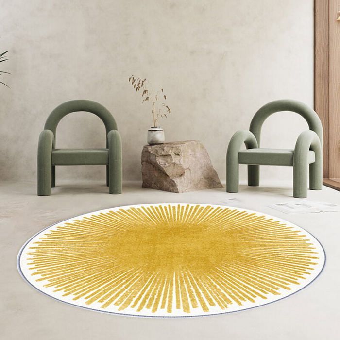 Alfombra de estilo contemporáneo de 120 x 120 cm, antideslizante, con pelo de 6 mm de altura, color amarillo.
