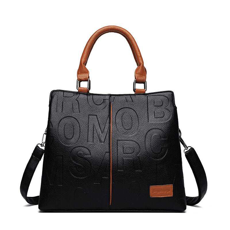 Borsa a tracolla da donna in pelle di grande capacità, borsa con manici grandi, borse di lusso nere firmate da donna