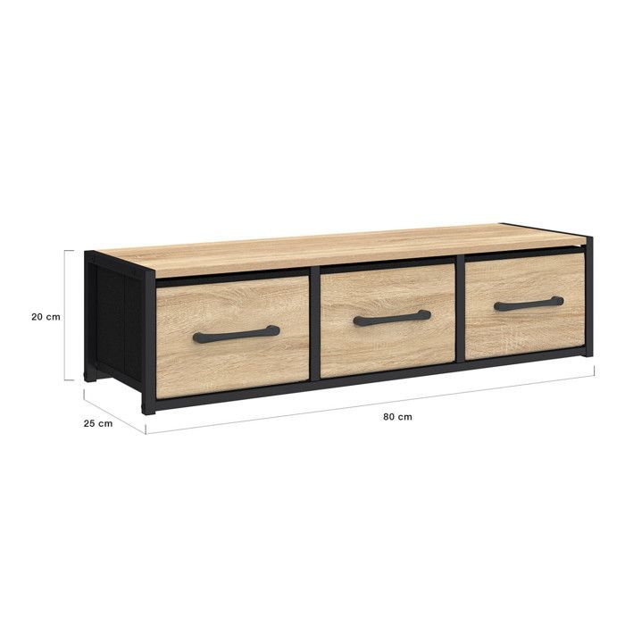 IDMARKET UTAH 3-Drawer Industrial Design Entryway Console Wall Shelf