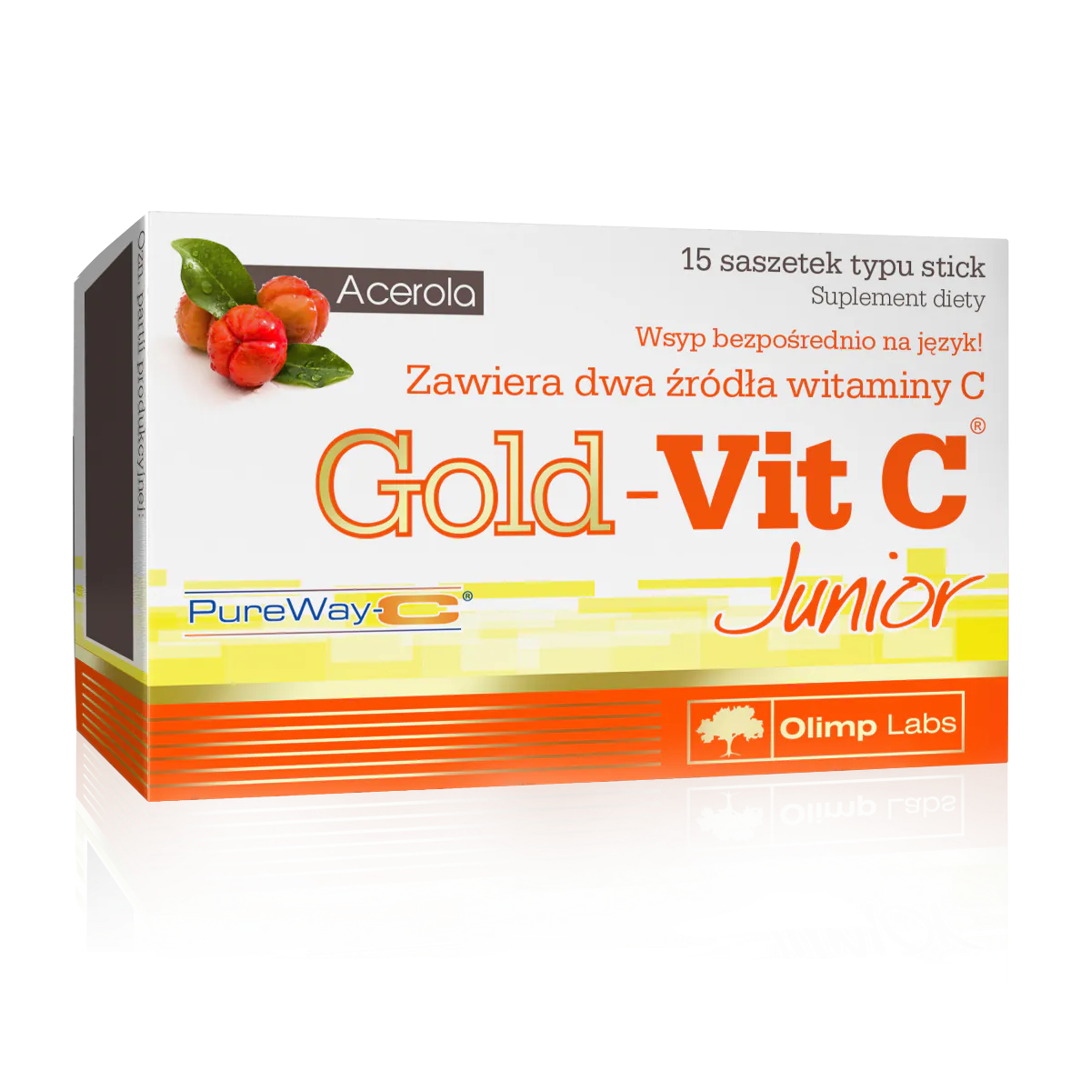 Olimp Gold-Vit C Junior, Saszetki typu stick, Smak malinowy