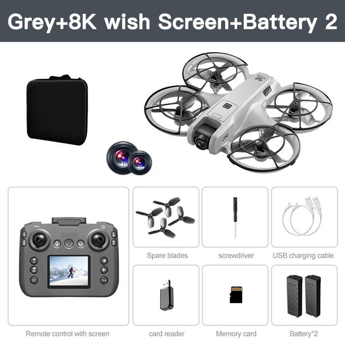 MINI Drone Grey - 8k Battery - Professional WIFI 5G Drone - Obstacle Avoidance - Brushless - Altitude Hold - Headless Mode - RC Quadcopter