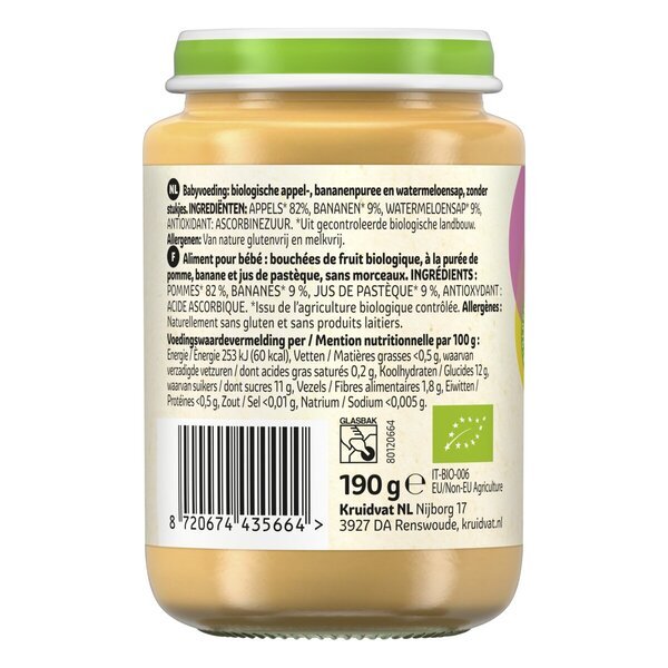 Kruidvat 8+M Organska voćna grickalica od jabuke, banane i lubenice<br>190g