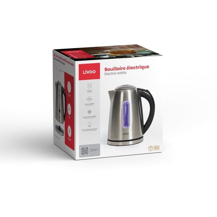 Bouilloire - LIVOO - DOD195 - 2200 W - 1,7 L - Socle 360° - Acier inoxydable
