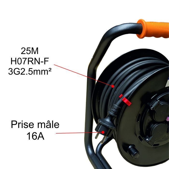 PRO construction site cable reel 3G2.5 25m IP44 fixed plate (anti-twist) - H07RN-F cable - 4 x 16A sockets - 2-year warranty