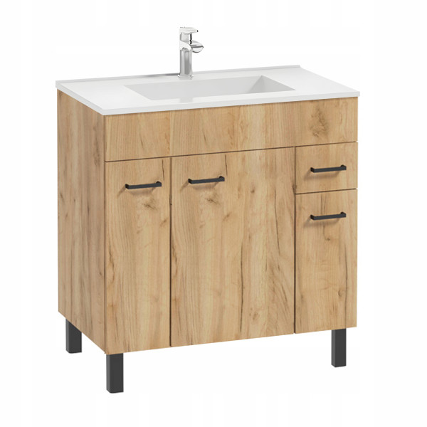 Szafka Dąb Craft Łazienkowa z Umywalką 80x47 Stojąca Drzwi Szuflada