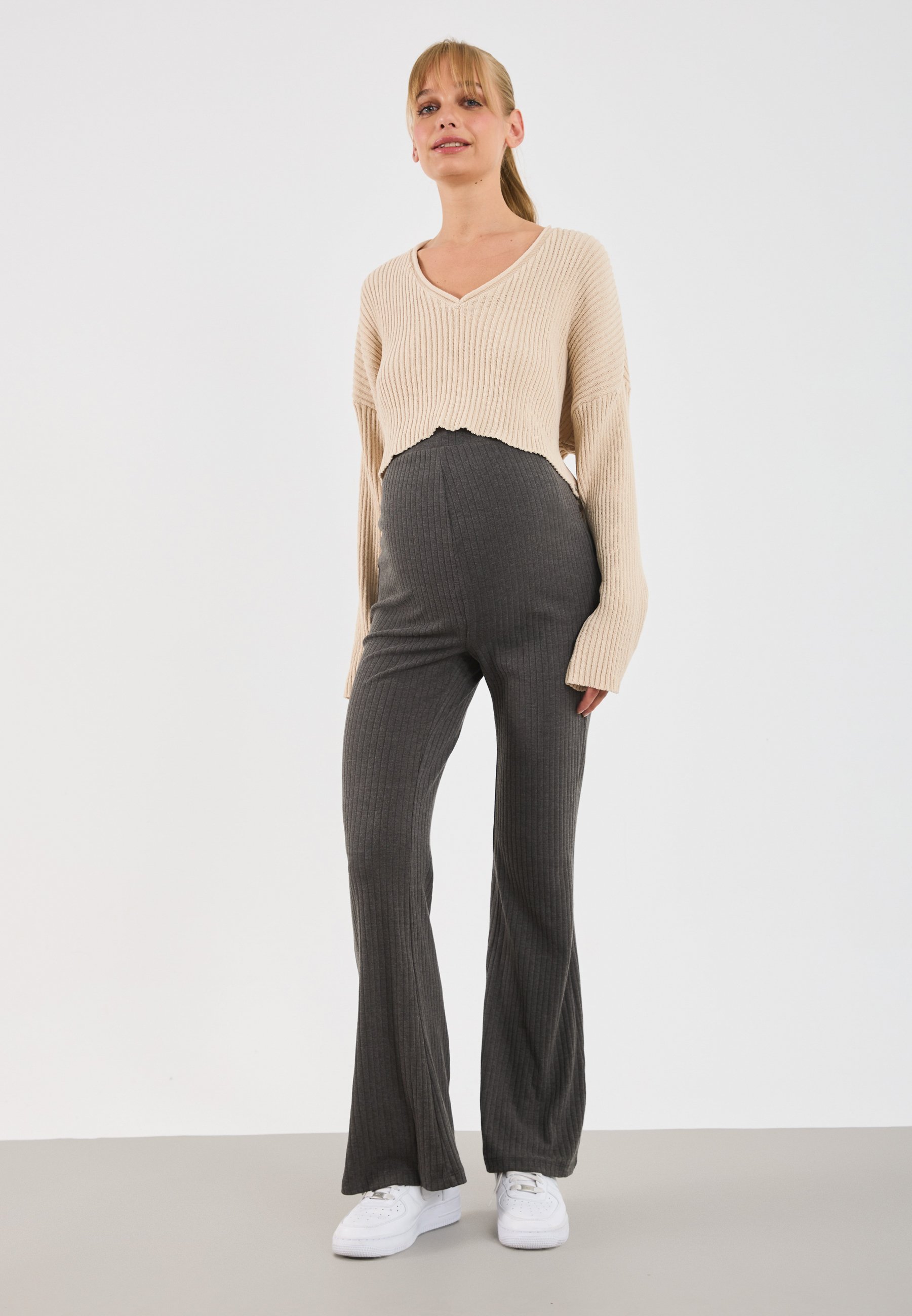 Leggings premaman Even&Odd a coste tagliati e cuciti - Leggings - grigio scuro mélange