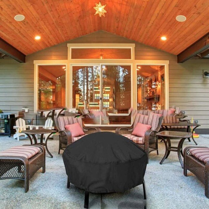 Housse de protection pour brasero rond noir étanche Oxford couverture pour brasero extérieur barbecue anti-poussière (diamètre 7