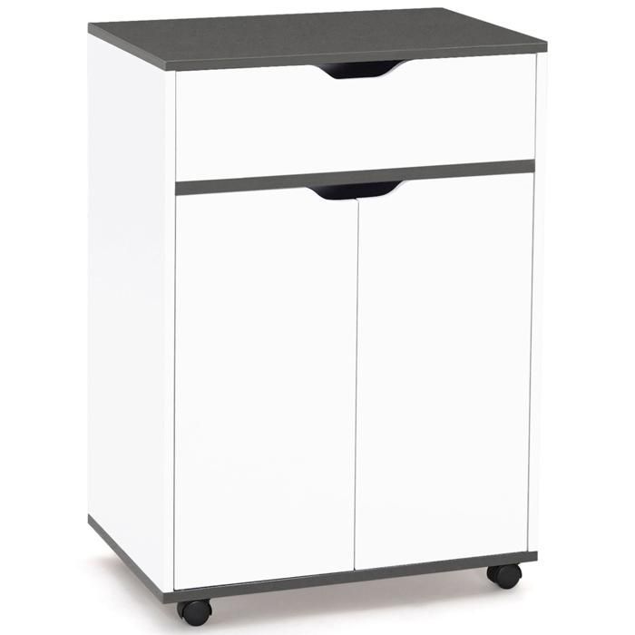 IDMARKET Desserte de cuisine COSY placard avec tiroir bois blanc et plateaux gris L.60 CM
