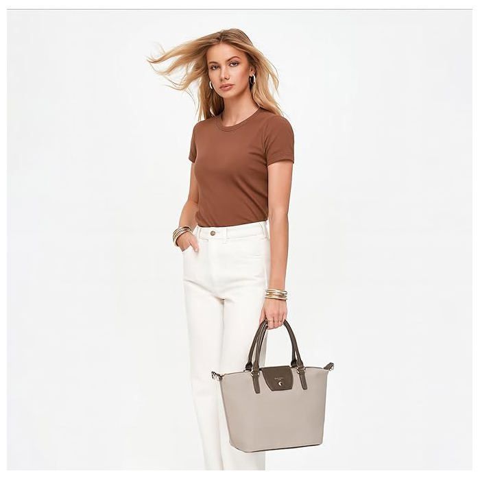 David Jones - Bolso tote de nailon para mujer - Bolso de compras suave, bolso de hombro/bandolera - Elegante y a la moda - Marrón topo