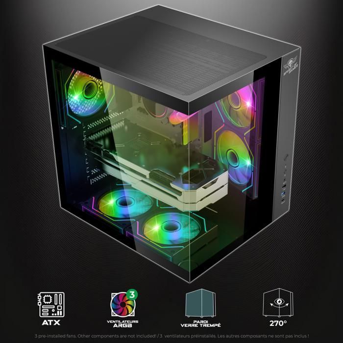Spirit of Gamer - Case per PC BANDIT GT DARK Aquarium per ATX, mATX, ITX