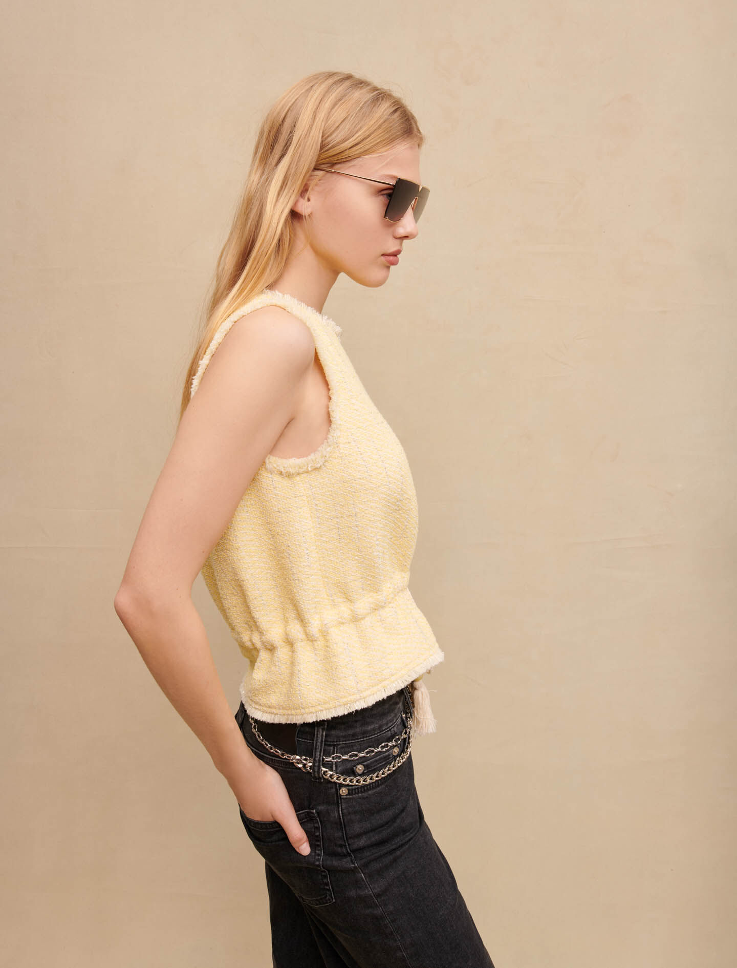 Lurex-tweed-hihaton paita - Vaaleankeltainen