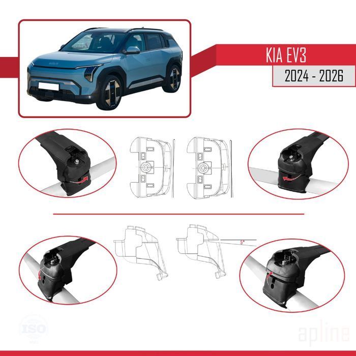 Compatibel met Kia EV3 2024-2026 ACE-2 dakdragers/bagagedrager van zwart aluminium, 2 stangen.