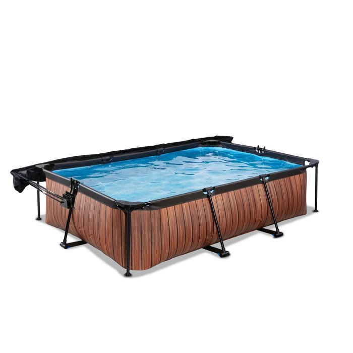 Piscina de madera EXIT de 300x200x65 cm con bomba de filtro y toldo - marrón