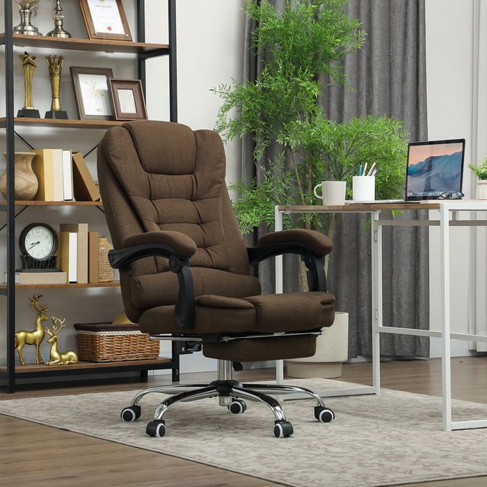 Office chair - Vinsetto - adjustable height, reclining backrest and footrest - linen-look fabric - 65x70x118cm - brown