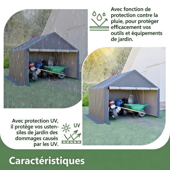 Bike Garage Tent Shelter 305x296x233 cm Dark Grey - Waterproof & Wind/UV Resistant - Rolling Door + Ventilation