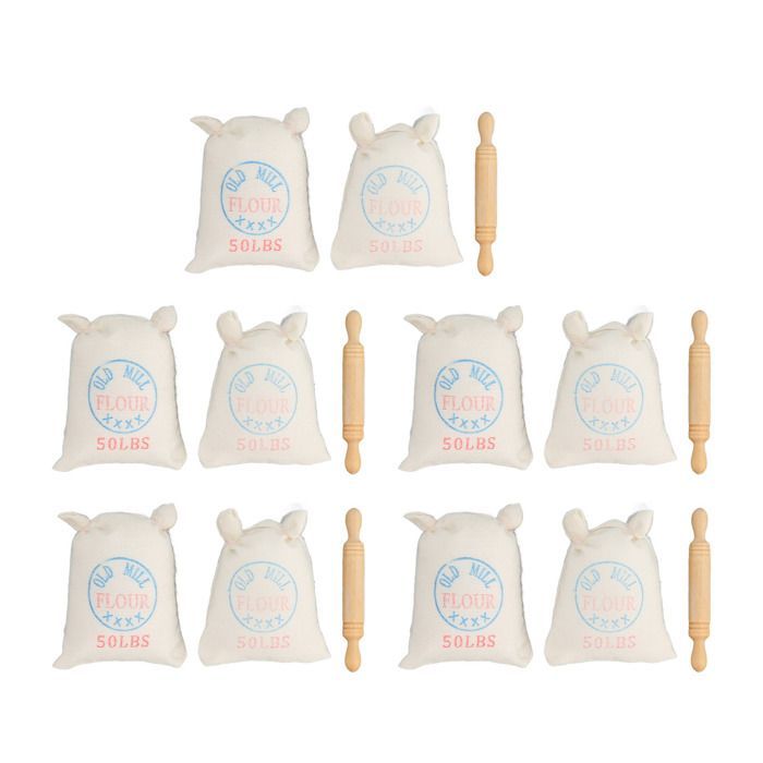 Set van 5 miniatuur meelzakjes voor poppenhuis, deegroller, speelgoedkeukentje voor poppenhuis, enz.