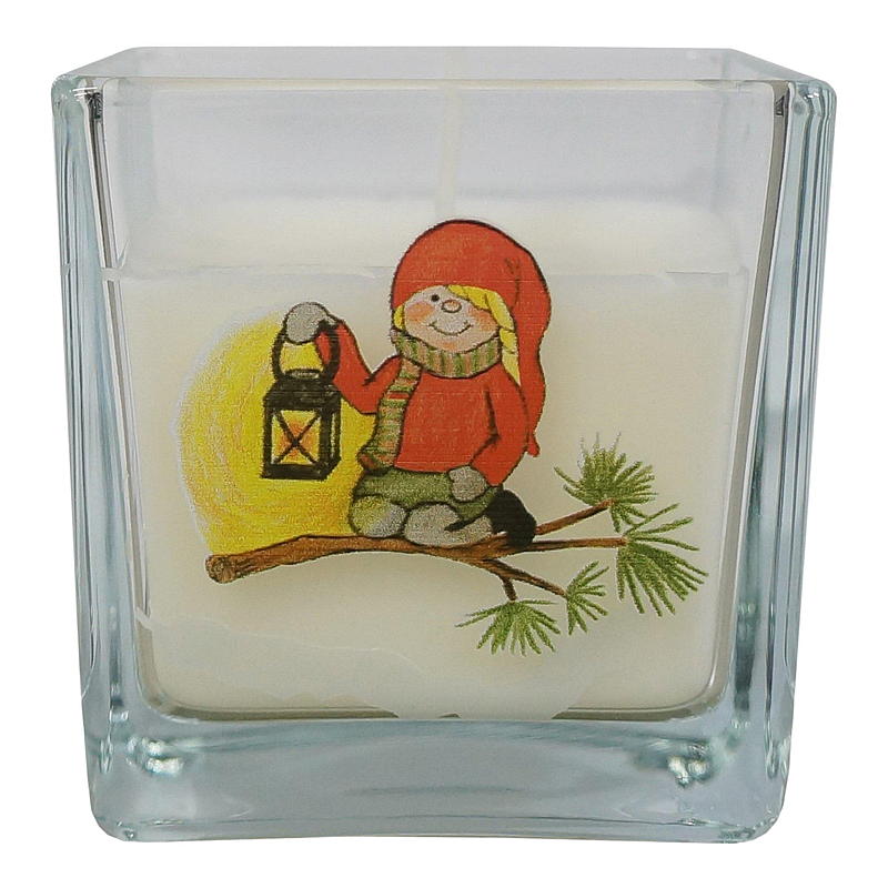 Lasikynttilä 7,5 cm 35 tuntia jouluaiheinen