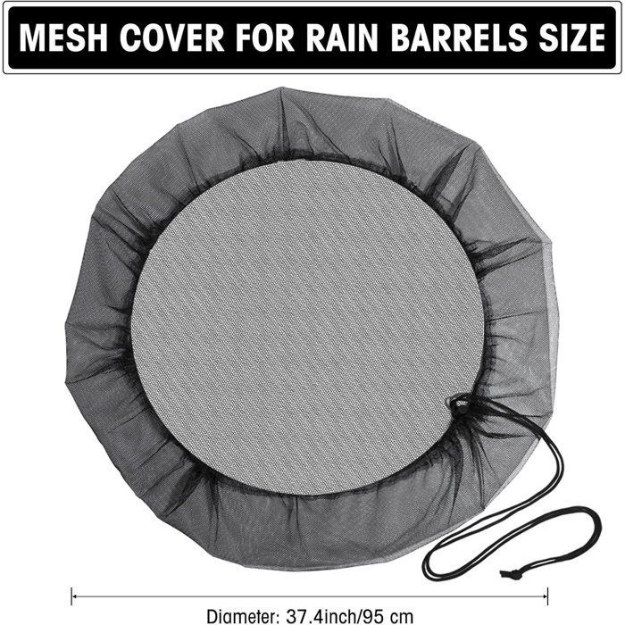 Couvercles de Protection pour Récupérateur d'Eau, 3 Pièces 95cm avec Cordon, Anti-insectes et Poussière, Jardin, Noir