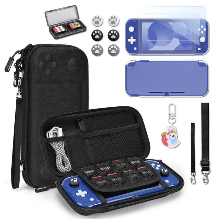 Kit di accessori 14 in 1 per Nintendo Switch Lite: custodia nera con cover protettiva e custodia per giochi.