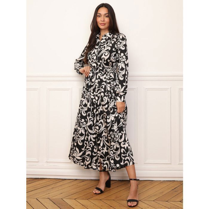 Vestido camisero largo estampado con cinturón de lazo extraíble. Presenta botones en la parte delantera y en las mangas. Para mujer - Vestidos - El