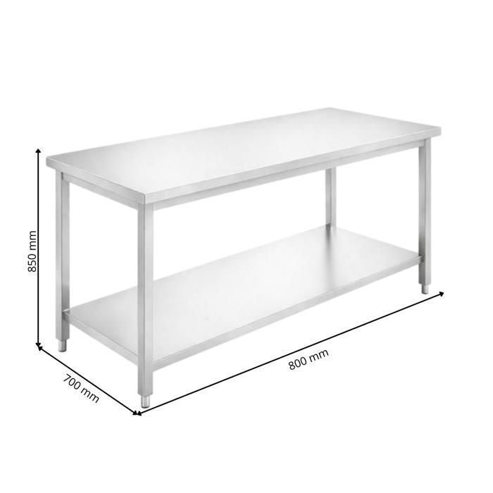 Mesa central profissional em aço inoxidável 1800 x 700 mm - aço inoxidável AISI201 - prateleira inferior - para cozinhas profissionais