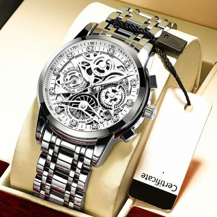 Montres Hommes de Marque Lumineux Chronomètre étanche Quartz Date Bracelet 2026 Super Argenté