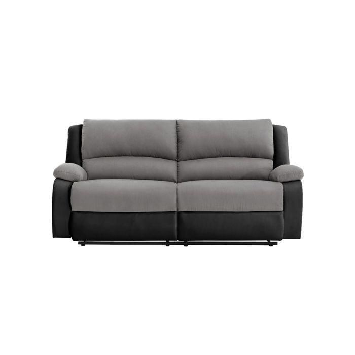 Sofá reclinável manual LEO de 3 lugares com 2 assentos extragrandes em microfibra e couro sintético - Preto/Cinza - L193 x P93 x A96cm - LOUNGITUDE