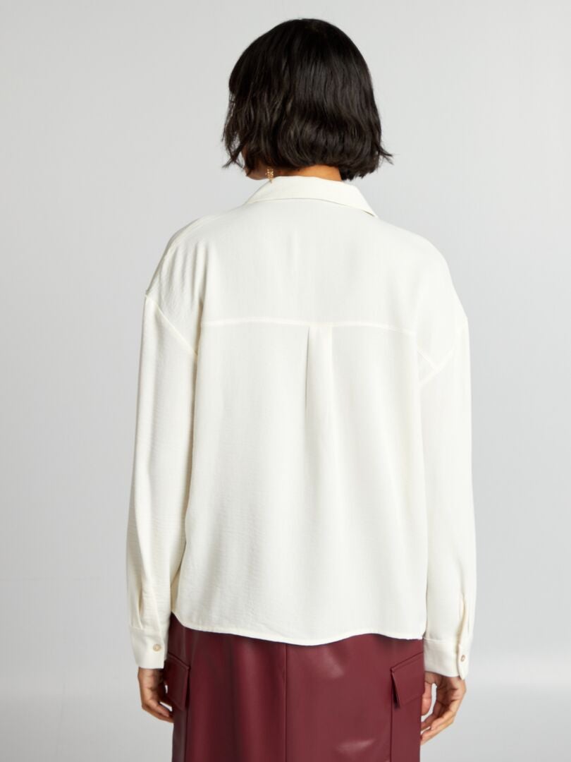 Camisa de manga larga con cuello tipo pijama - BLANCA