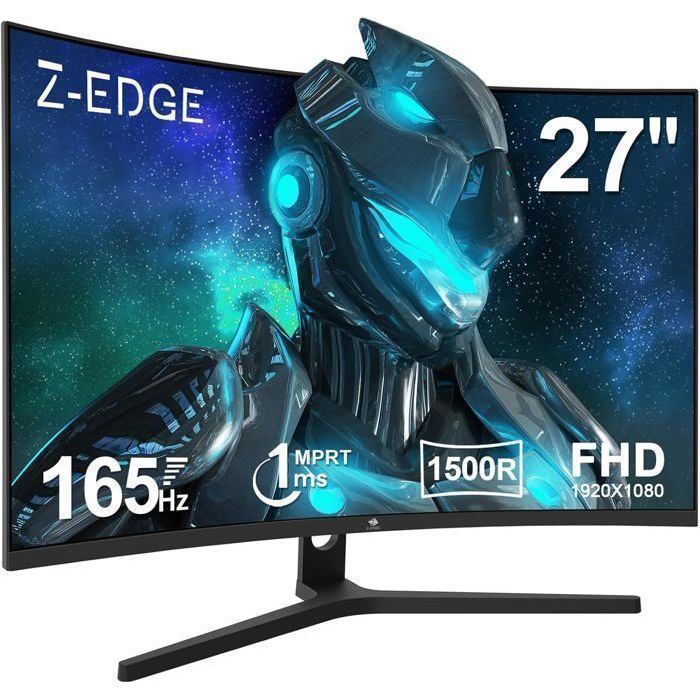Monitor curvo Z-Edge UG27F per PC gaming, 27'', 165 Hz, 1 ms, FreeSync, FHD (1920x1080), 16:9, VA 1500R, 2* HDMI2.0 e DP1.4