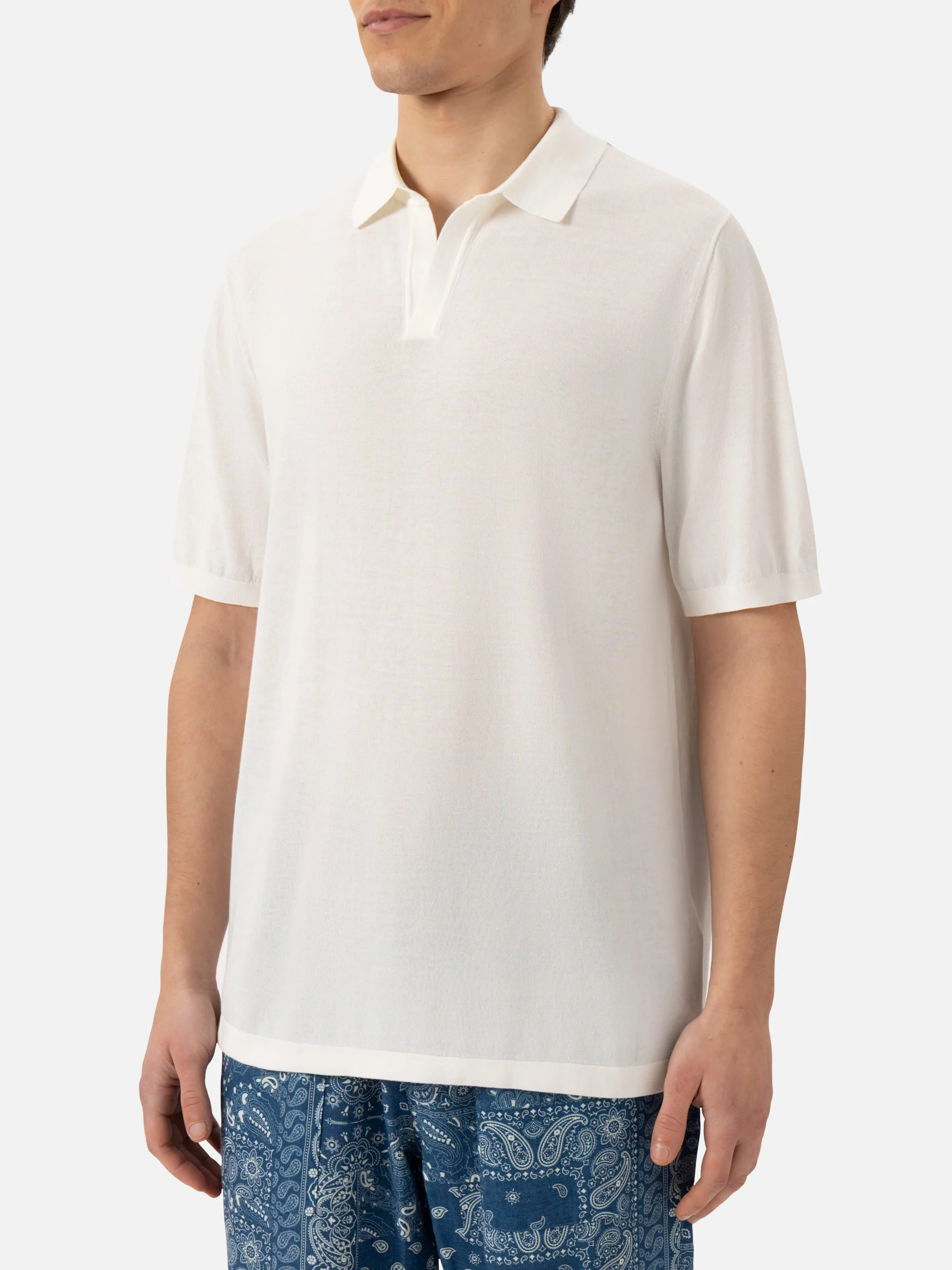 Sloan poloshirt zonder knoopjes in wit gebreid