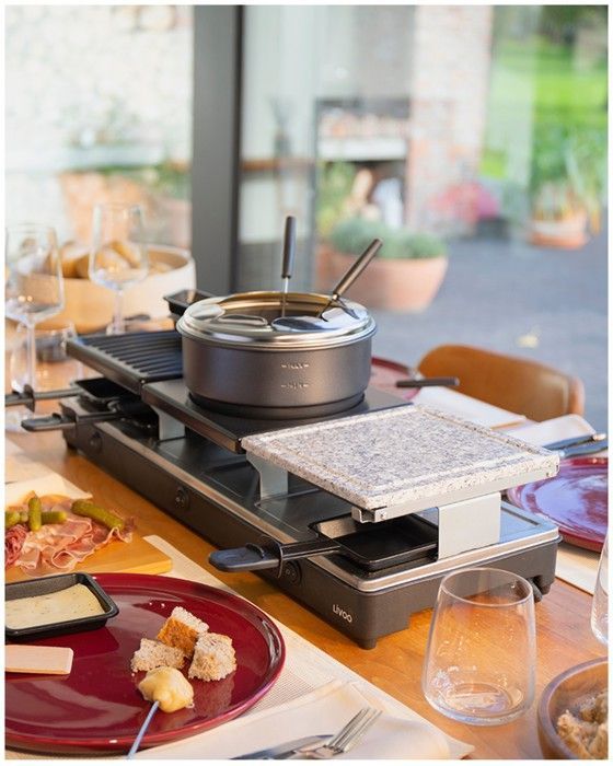 Appareil à fondue électrique - LIVOO - 12 personnes - 1650W - Antiadhésif - 3 surfaces de cuisson