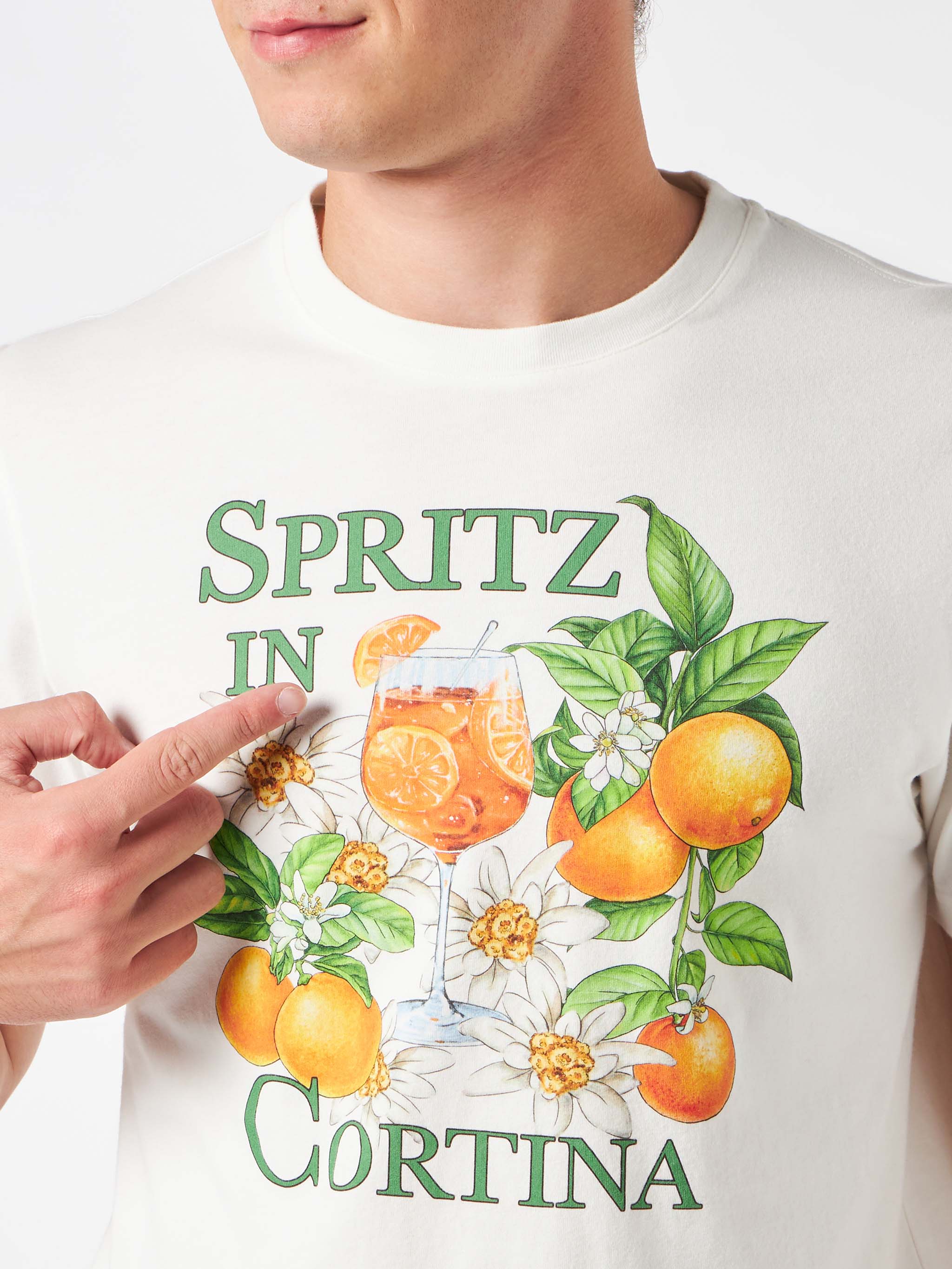 Heren T-shirt van zwaar katoen met Spritz in Cortina-print.