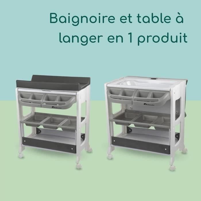 BEBECONFORT Dolphy 2-in-1 Wickeltisch und Badewanne, von Geburt an bis 12 Monate (11 kg), Graunebel
