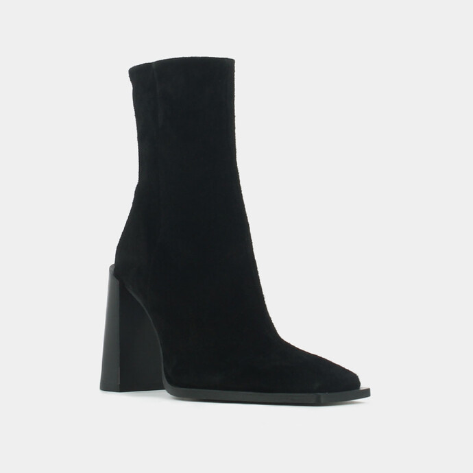 Bottines à talons et bouts géométriques  en croute noir