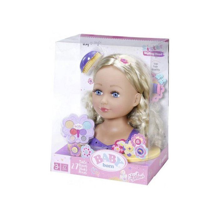 Deluxe 27-piece styling and makeup head - Baby Born Sister doll - Large blonde model - Hairstyling and