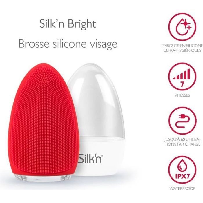 Silk'n BRIGHT Red Facial Cleansing Brush - Rechargeable - Hypoallergenic